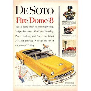 1952 DeSoto Fire Dome 8 Convertible Vintage Print Ad Weekend Trip 50s Wall Art